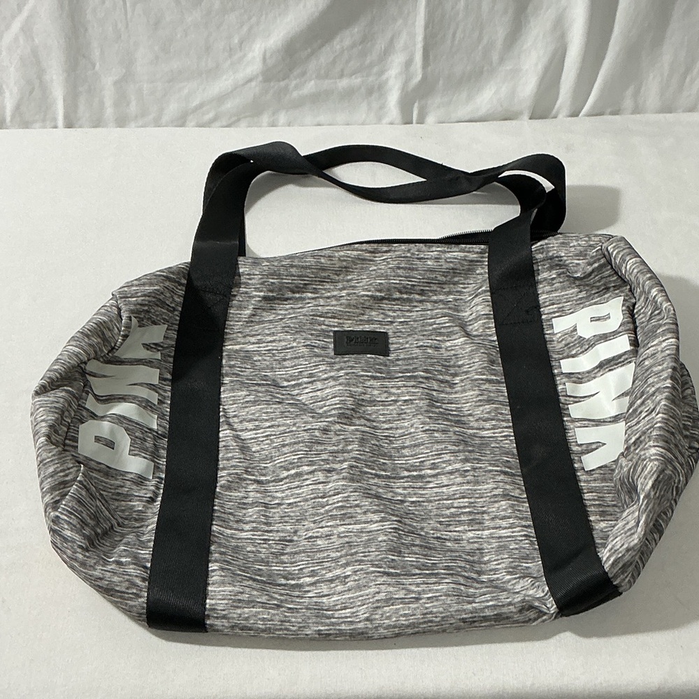 PINK Victoria's Secret Gray Heather Travel Tote with Black Straps